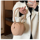 Luxury Round Handbag حقيبة يد نسائية دائرية Mini Shoulder Bag بتصميم أنيق من PU Leather
