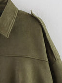 Women Bomber Jacket جاكيت بومبر نسائي بتصميم Vintage مع Turn-Down Collar وأكمام طويلة