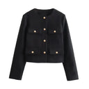 Fashion Women Cropped Jacket جاكيت نسائي قصير بأكمام طويلة Button Coat بتصميم أنيق 2025