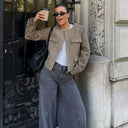 Fashion Women Cropped Jacket جاكيت نسائي قصير بأكمام طويلة Button Coat بتصميم أنيق 2025