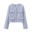 Fashion Women Cropped Jacket جاكيت نسائي قصير بأكمام طويلة Button Coat بتصميم أنيق 2025
