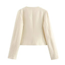 Fashion Women Cropped Jacket جاكيت نسائي قصير بأكمام طويلة Button Coat بتصميم أنيق 2025