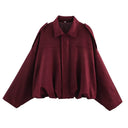 Women Bomber Jacket جاكيت بومبر نسائي بتصميم Vintage مع Turn-Down Collar وأكمام طويلة