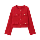 Fashion Women Cropped Jacket جاكيت نسائي قصير بأكمام طويلة Button Coat بتصميم أنيق 2025