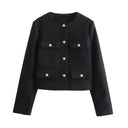 Fashion Women Cropped Jacket جاكيت نسائي قصير بأكمام طويلة Button Coat بتصميم أنيق 2025