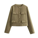 Fashion Women Cropped Jacket جاكيت نسائي قصير بأكمام طويلة Button Coat بتصميم أنيق 2025