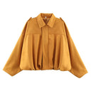 Women Bomber Jacket جاكيت بومبر نسائي بتصميم Vintage مع Turn-Down Collar وأكمام طويلة