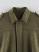 Women Bomber Jacket جاكيت بومبر نسائي بتصميم Vintage مع Turn-Down Collar وأكمام طويلة