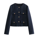 Fashion Women Cropped Jacket جاكيت نسائي قصير بأكمام طويلة Button Coat بتصميم أنيق 2025
