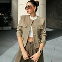 Fashion Women Cropped Jacket جاكيت نسائي قصير بأكمام طويلة Button Coat بتصميم أنيق 2025