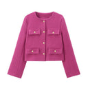 Fashion Women Cropped Jacket جاكيت نسائي قصير بأكمام طويلة Button Coat بتصميم أنيق 2025