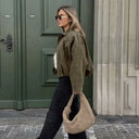 Women Bomber Jacket جاكيت بومبر نسائي بتصميم Vintage مع Turn-Down Collar وأكمام طويلة