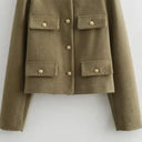 Fashion Women Cropped Jacket جاكيت نسائي قصير بأكمام طويلة Button Coat بتصميم أنيق 2025