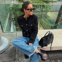 Fashion Women Cropped Jacket جاكيت نسائي قصير بأكمام طويلة Button Coat بتصميم أنيق 2025