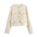 Fashion Women Cropped Jacket جاكيت نسائي قصير بأكمام طويلة Button Coat بتصميم أنيق 2025