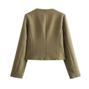 Fashion Women Cropped Jacket جاكيت نسائي قصير بأكمام طويلة Button Coat بتصميم أنيق 2025