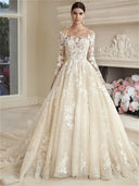 Elegant Tulle Wedding Dress فستان زفاف أنيق بتول مع Appliques وأكمام طويلة بتصميم فاخر