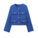 Fashion Women Cropped Jacket جاكيت نسائي قصير بأكمام طويلة Button Coat بتصميم أنيق 2025