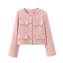 Fashion Women Cropped Jacket جاكيت نسائي قصير بأكمام طويلة Button Coat بتصميم أنيق 2025